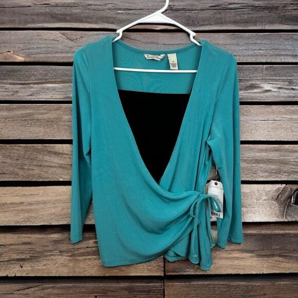 French Laundry Women’s Small Two-Tone Tie Knot Long Sleeve Blouse Top New - Picture 1 of 5